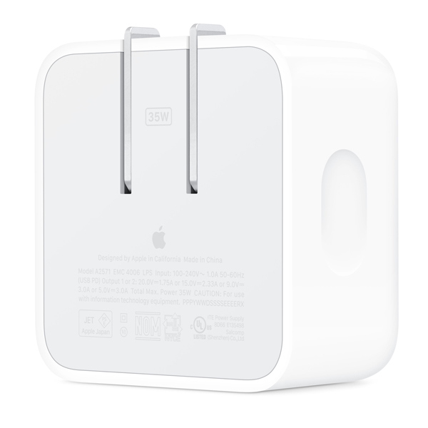 عکس شارژر 35 وات تایپ سی کامپکت اورجینال اپل، عکس Apple 35W Dual USB-C Port Compact Power Adapter