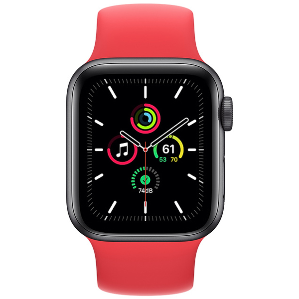 عکس ساعت اپل اس ای جی پی اس Apple Watch SE GPS Space Gray Aluminum Case with Red Solo Loop، عکس ساعت اپل اس ای جی پی اس بدنه آلومینیم خاکستری و بند سولو لوپ قرمز