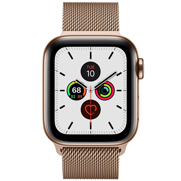 عکس ساعت اپل سری 5 سلولار Apple Watch Series 5 Cellular Gold Stainless Steel Case with Gold Milanese Loop 40 mm، عکس ساعت اپل سری 5 سلولار بدنه استیل طلایی و بند میلان طلایی 40 میلیمتر