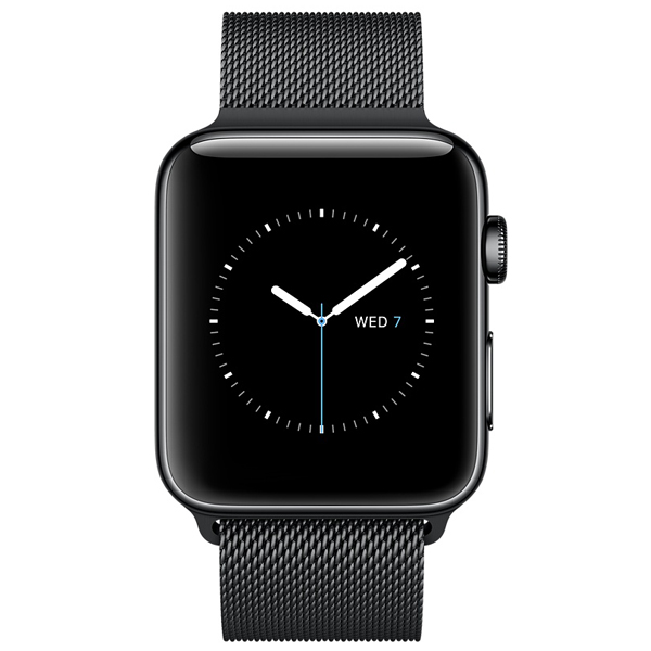 عکس ساعت اپل سری 2 Apple Watch Series 2 Space Black Stainless Steel Case Space Black Milanese Loop 42m، عکس ساعت اپل سری 2 بدنه استیل مشکی و بند میلان مشکی 42 میلیمتر