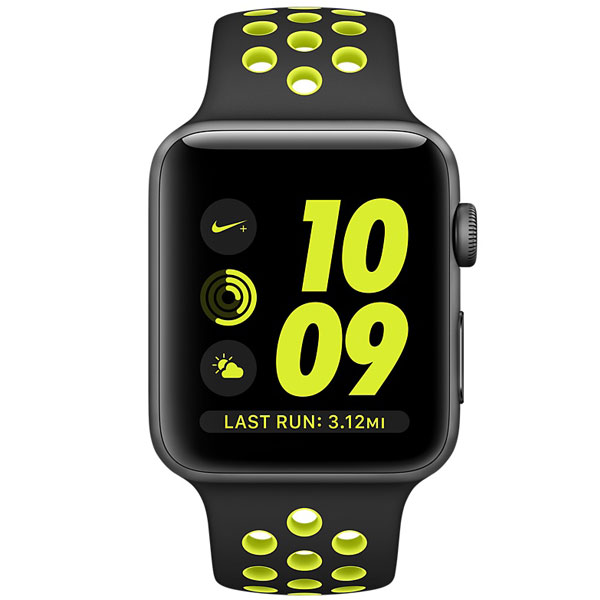 عکس ساعت اپل سری 2 نایکی پلاس Apple Watch Series 2 Nike+ Space Gray Aluminum Case with Black/Volt Nike Sport Band 42mm، عکس ساعت اپل سری 2 نایکی پلاس بدنه آلومینیوم خاکستری بند اسپرت نایکی مشکی 42 میلیمتر