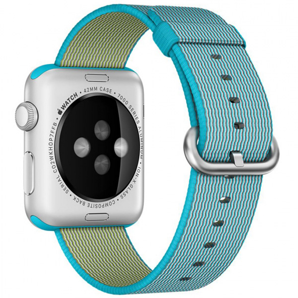 عکس ساعت اپل Apple Watch Watch Silver Aluminum Case with Scuba Blue Woven Nylon 42mm، عکس ساعت اپل بدنه آلومینیوم نقره ای بند نایلونی آبی اسکوبا 42 میلیمتر