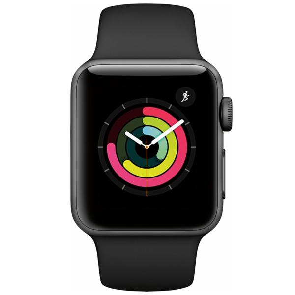 عکس ساعت اپل سری 3 جی پی اس بدنه آلومینیومی خاکستری با بند مشکی اسپرت 42 میلیمتر، عکس Apple Watch Series 3 GPS Space Gray Aluminum Case with Black Sport Band 42mm