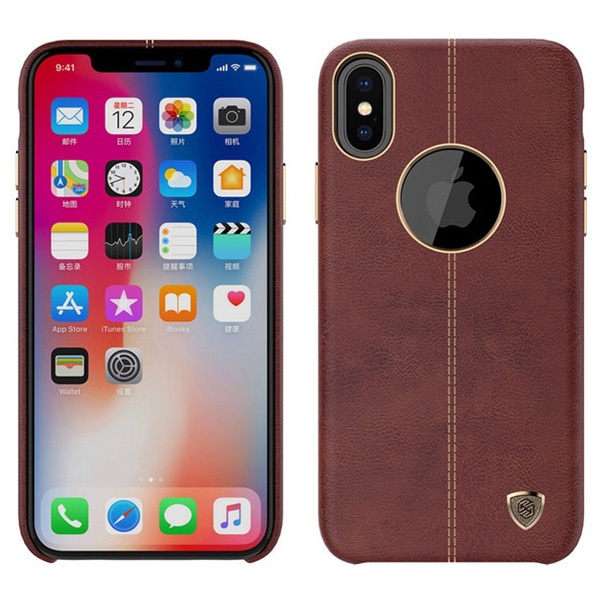 عکس iPhone XS/X Case Nillkin Englon Leather Cover case Brown، عکس قاب چرمی نیلکین مدل Englon مناسب برای آیفون XS و X رنگ قهوه ای