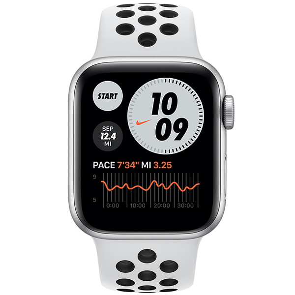عکس ساعت اپل اس ای نایکی Apple Watch SE Nike Silver Aluminum Case with Pure Platinum/Black Nike Sport Band 40mm، عکس ساعت اپل اس ای نایکی بدنه آلومینیم نقره ای و بند نایکی سفید و مشکی 40 میلیمتر