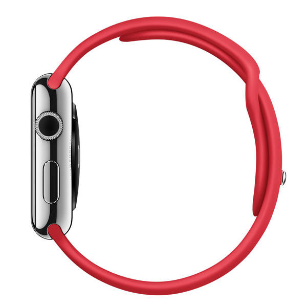 عکس ساعت اپل Apple Watch Watch Stainless Steel Case with Red Sport Band 42mm، عکس ساعت اپل بدنه استیل بند اسپرت قرمز 42 میلیمتر