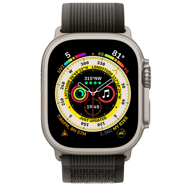 عکس ساعت اپل اولترا بدنه تیتانیوم و بند تریل مشکی و خاکستری، عکس Apple Watch Ultra Titanium Case with Black/Gray Trail Loop