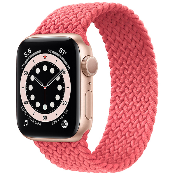 تصاویر ساعت اپل سری 6 جی پی اس بدنه آلومینیم طلایی و بند سولو لوپ بافته شده صورتی 44میلیمتر، تصاویر Apple Watch Series 6 GPS Gold Aluminum Case with Pink Punch Braided Solo Loop 44mm