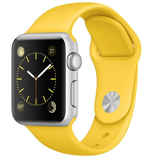 تصاویر ساعت اپل بدنه آلومینیوم نقره ای بند اسپرت زرد 38 میلیمتر، تصاویر Apple Watch Watch Silver Aluminum Case Yellow Sport Band 38mm