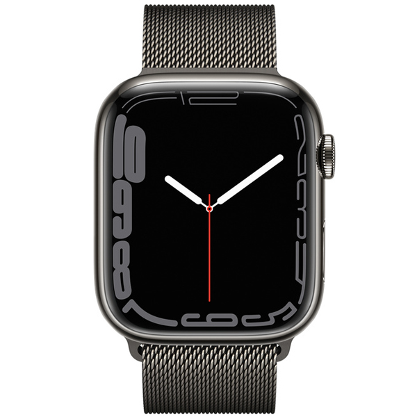 عکس ساعت اپل سری 7 سلولار بدنه استیل خاکستری با بند استیل میلان خاکستری 45 میلیمتر، عکس Apple Watch Series 7 Cellular Graphite Stainless Steel Case with Graphite Milanese Loop 45mm