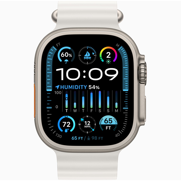 عکس ساعت اپل اولترا 2 Apple Watch Ultra 2 Titanium Case with White Ocean Band، عکس ساعت اپل اولترا 2 بدنه تیتانیوم و بند اوشن سفید