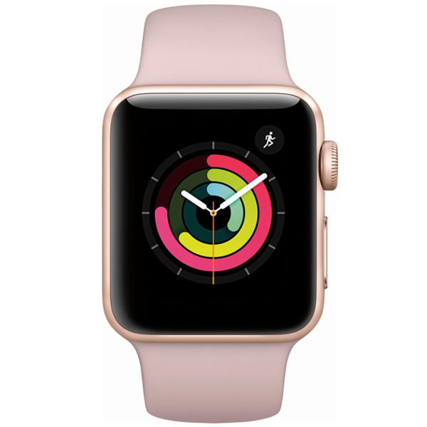 عکس ساعت اپل سری 3 جی پی اس بدنه آلومینیومی طلایی با بند صورتی اسپرت 42 میلیمتر، عکس Apple Watch Series 3 GPS Gold Aluminum Case with Pink Sand Sport Band 42mm