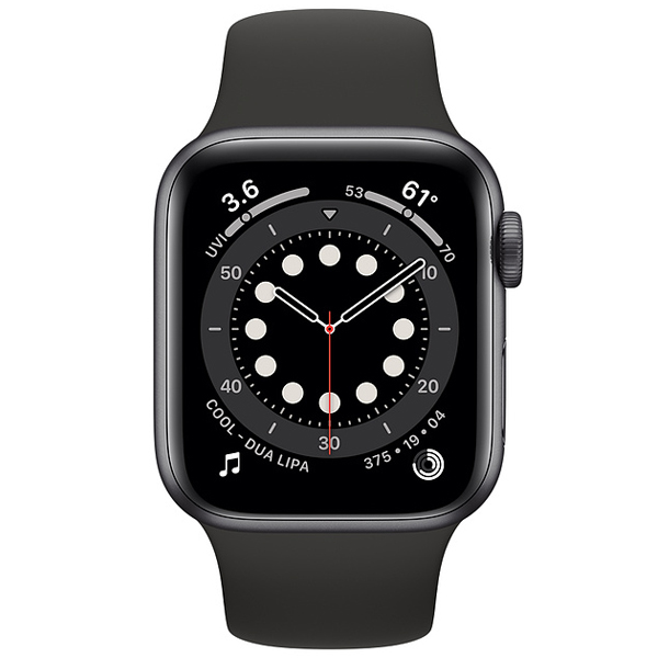 عکس ساعت اپل سری 6 جی پی اس بدنه آلومینیم خاکستری و بند اسپرت مشکی 40 میلیمتر، عکس Apple Watch Series 6 GPS Space Gray Aluminum Case with Black Sport Band 40mm