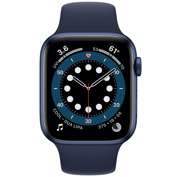 عکس ساعت اپل سری 6 جی پی اس بدنه آلومینیم آبی و بند اسپرت آبی 44 میلیمتر، عکس Apple Watch Series 6 GPS Blue Aluminum Case with Deep Navy Sport Band 44 mm