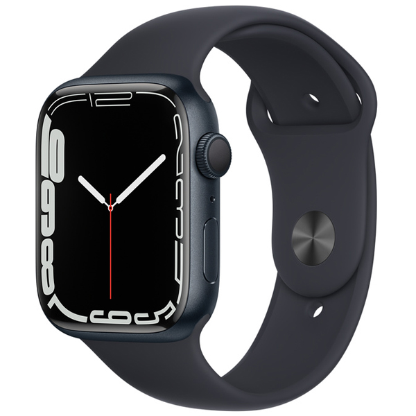 Apple Watch Series 7 GPS Midnight Aluminum Case with Midnight Sport Band 45mm، ساعت اپل سری 7 جی پی اس بدنه آلومینیومی میدنایت و بند اسپرت میدنایت 45 میلیمتر