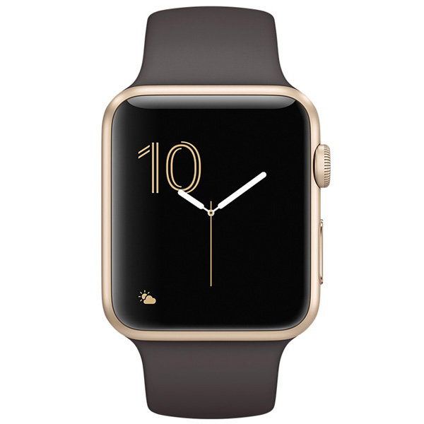عکس ساعت اپل سری 1 بدنه آلومینیوم گلد و بند اسپرت کاکائویی 42 میلیمتر، عکس Apple Watch Series 1 Gold Aluminum Case with Cocoa Sport Band 42mm