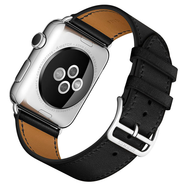 عکس ساعت اپل هرمس Apple Watch Hermes Single Tour 38 mm Black Noir Leather Band، عکس ساعت اپل هرمس تک دور 38 میلیمتر بدنه استیل و بند چرمی نویر مشکی