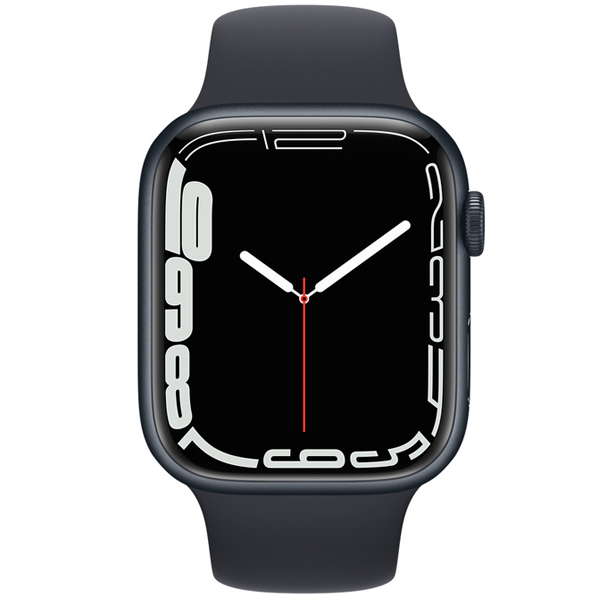 عکس ساعت اپل سری 7 جی پی اس بدنه آلومینیومی میدنایت و بند اسپرت میدنایت 45 میلیمتر، عکس Apple Watch Series 7 GPS Midnight Aluminum Case with Midnight Sport Band 45mm