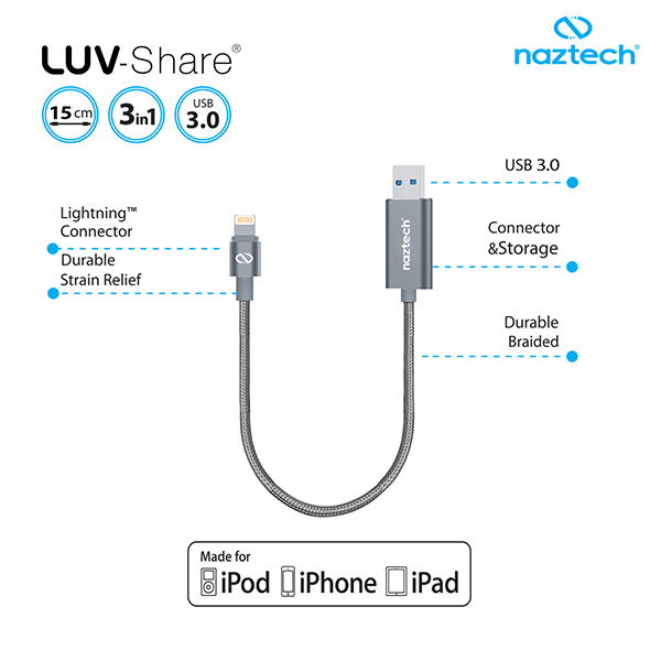 عکس کابل لایتنینگ به یو اس بی و OTG نزتک مدل LUV Share، عکس Lightning to USB Cable and OTG Naztech LUV Share