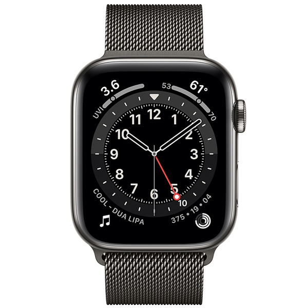 عکس ساعت اپل سری 6 سلولار Apple Watch Series 6 Cellular Graphite Stainless Steel Case with Graphite Milanese Loop Band 44mm، عکس ساعت اپل سری 6 سلولار بدنه استیل خاکستری و بند استیل میلان خاکستری 44 میلیمتر