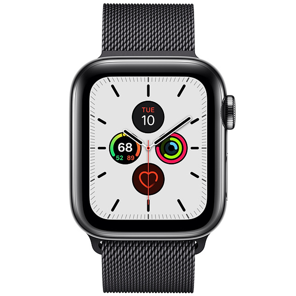 عکس ساعت اپل سری 5 سلولار Apple Watch Series 5 Cellular Space Black Stainless Steel Case with Space Black Milanese Loop 40 mm، عکس ساعت اپل سری 5 سلولار بدنه استیل مشکی و بند میلان مشکی 40 میلیمتر