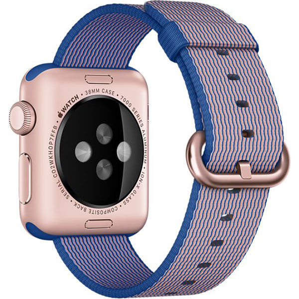 آلبوم ساعت اپل Apple Watch Watch Rose Gold Aluminum Case Royal Blue Woven Nylon 38mm، آلبوم ساعت اپل بدنه آلومینیوم رزگلد بند نایلونی آبی رویال 38 میلیمتر