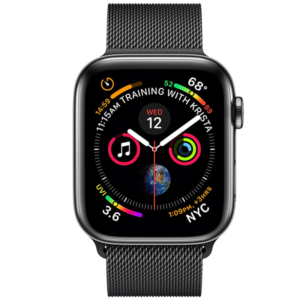 عکس ساعت اپل سری 4 سلولار Apple Watch Series 4 Cellular Space Black Stainless Steel Case with Space Black Milanese Loop 44mm، عکس ساعت اپل سری 4 سلولار بدنه استیل مشکی و بند میلان مشکی 44 میلیمتر