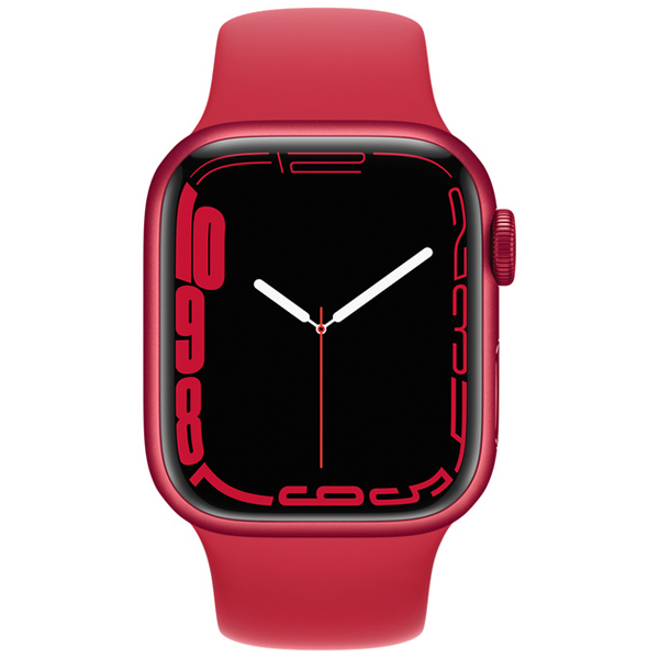 عکس ساعت اپل سری 7 جی پی اس بدنه آلومینیومی قرمز و بند اسپرت قرمز 41 میلیمتر، عکس Apple Watch Series 7 GPS Red Aluminum Case with Red Sport Band 41mm