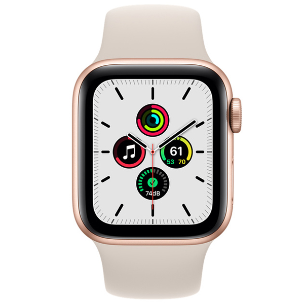 عکس ساعت اپل اس ای جی پی اس Apple Watch SE GPS Gold Aluminum Case with Starlight Sport Band 40mm 2021، عکس ساعت اپل اس ای جی پی اس بدنه آلومینیم طلایی و بند اسپرت استارلایت 40 میلیمتر مدل 2021