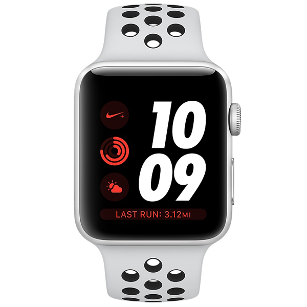 عکس ساعت اپل سری 3 نایکی پلاس Apple Watch Series 3 Nike+ Cellular Silver Aluminum Case Pure Platinum/Black Nike Sport Band 38mm، عکس ساعت اپل سری 3 نایکی پلاس سلولار بدنه آلومینیومی نقره ای با بند مشکی پلاتینیوم نایکی 38 میلیمتر