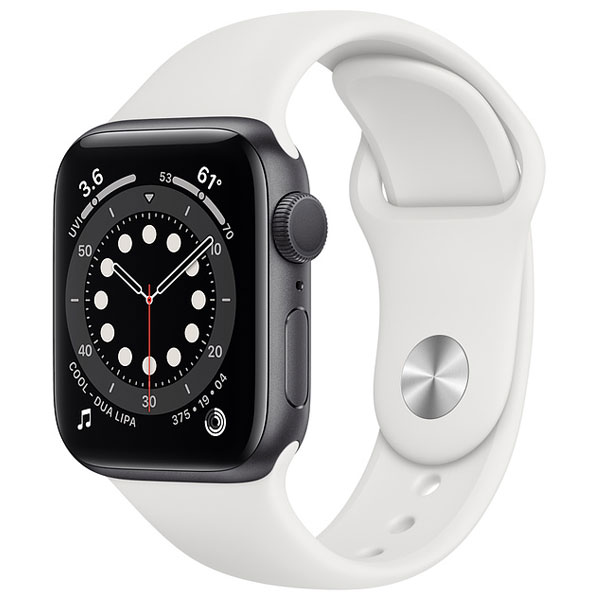 تصاویر ساعت اپل سری 6 جی پی اس بدنه آلومینیم خاکستری و بند اسپرت سفید 44 میلیمتر، تصاویر Apple Watch Series 6 GPS Space Gray Aluminum Case with White Sport Band 44mm