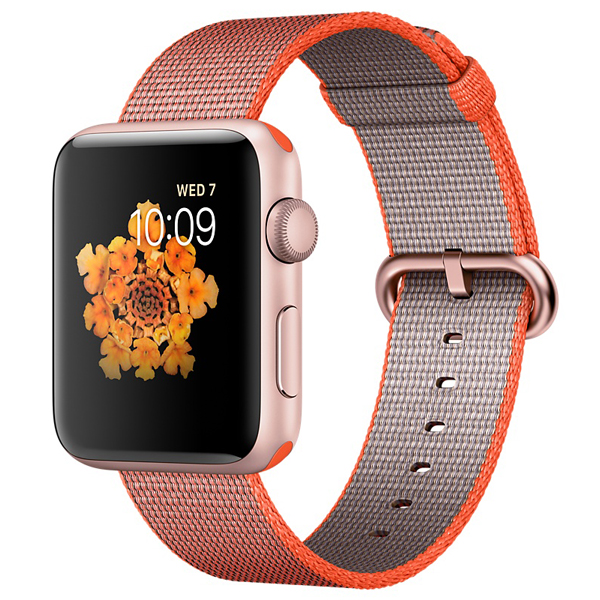 تصاویر ساعت اپل سری 2 بدنه آلومینیوم رز گلد و بند نایلون نارنجی 42 میلیمتر، تصاویر Apple Watch Series 2 Rose Gold Aluminum Case Space Orange Woven Nylon 42 mm