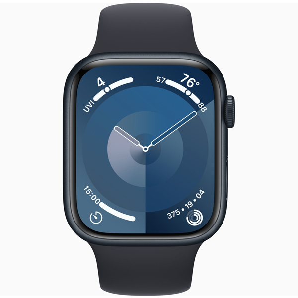عکس ساعت اپل سری 9 بدنه آلومینیومی میدنایت و بند اسپرت میدنایت 45 میلیمتر، عکس Apple Watch Series 9 Midnight Aluminum Case with Midnight Sport Band 45mm