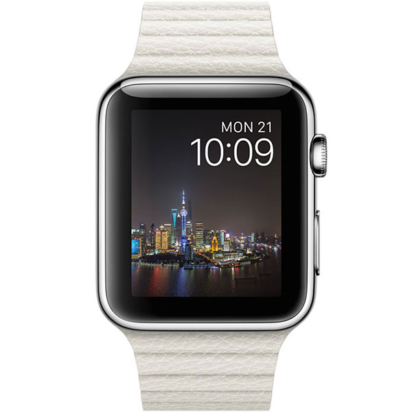 گالری ساعت اپل بدنه استیل بند سفید چرم لوپ 42 میلیمتر، گالری Apple Watch Watch Stainless Steel Case with White Leather loop Band 42mm