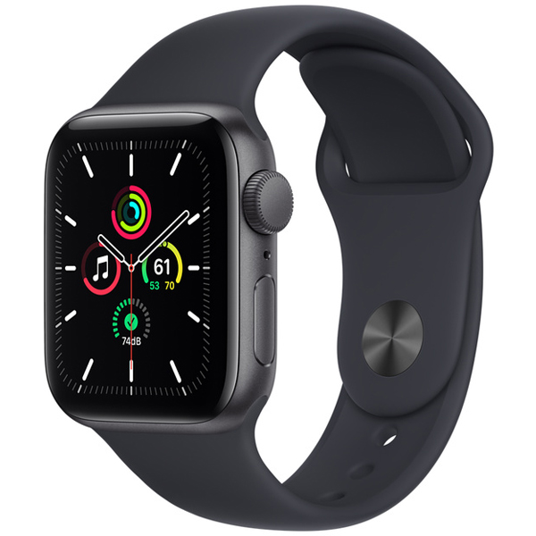 Apple Watch SE GPS Space Gray Aluminum Case with Midnight Sport Band 40mm 2021، ساعت اپل اس ای جی پی اس بدنه آلومینیم خاکستری و بند اسپرت مشکی 40 میلیمتر مدل 2021
