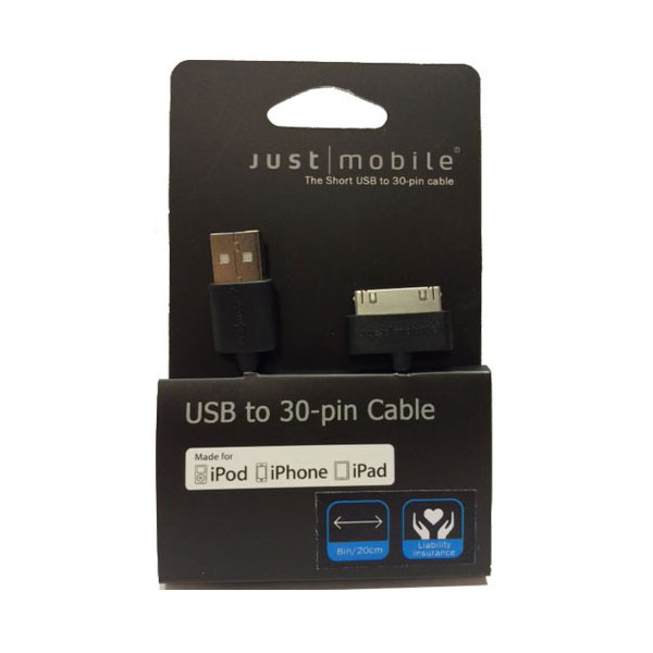 عکس کابل یو اس بی به 30-پین جاست موبایل به طول 20 سانت، عکس Just Mobile USB To 30-Pin Cable 20cm