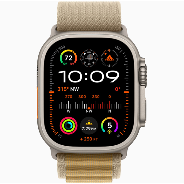 عکس ساعت اپل اولترا 2 Apple Watch Ultra 2 Natural Titanium Case with Tan Alpine Loop، عکس ساعت اپل اولترا 2 بدنه تیتانیوم نچرال و بند آلپاین تن