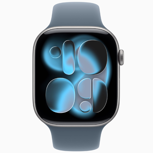 عکس ساعت اپل سری 11 Apple Watch Series 11 Space Gray Aluminum Case with Anchor Blue Sport Band 46mm، عکس ساعت اپل سری 11 خاکستری و بند اسپرت آبی 46 میلیمتر
