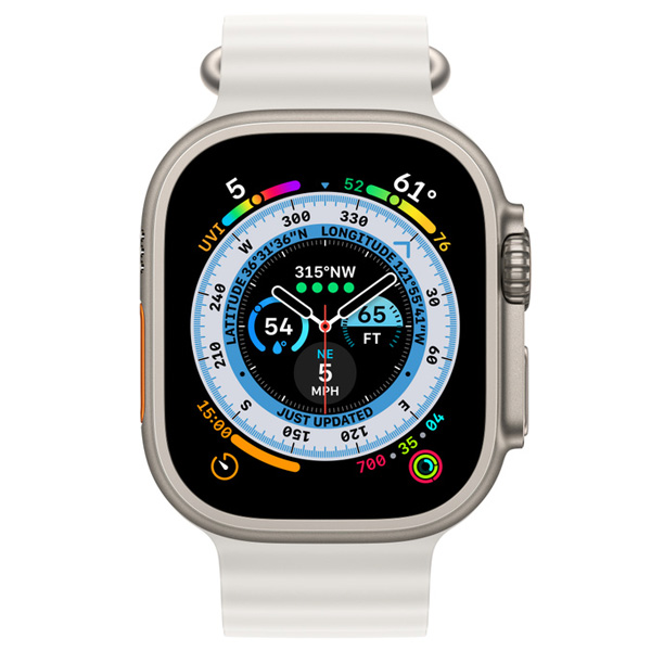 عکس ساعت اپل اولترا بدنه تیتانیوم و بند اوشن سفید، عکس Apple Watch Ultra Titanium Case with White Ocean Band