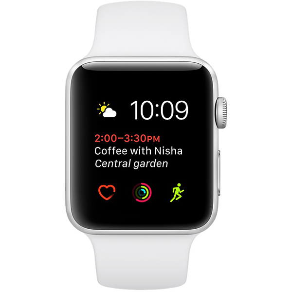 عکس ساعت اپل سری 2 بدنه آلومینیوم نقره ای و بند اسپرت سفید 38 میلیمتر، عکس Apple Watch Series 2 Silver Aluminum Case with White Sport Band 38 mm