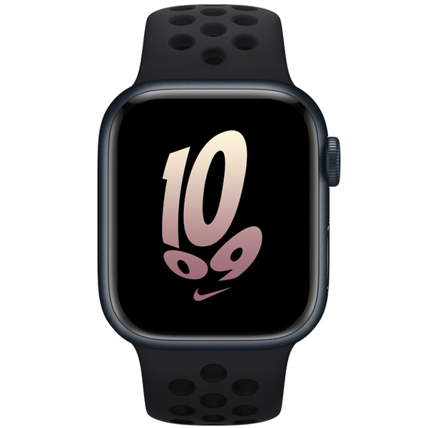 عکس ساعت اپل سری 8 نایکی Apple Watch Series 8 Nike Midnight Aluminum Case with Black/Black Nike Sport Band 41mm، عکس ساعت اپل سری 8 نایکی بدنه آلومینیومی میدنایت و بند نایکی اسپرت مشکی 41 میلیمتر
