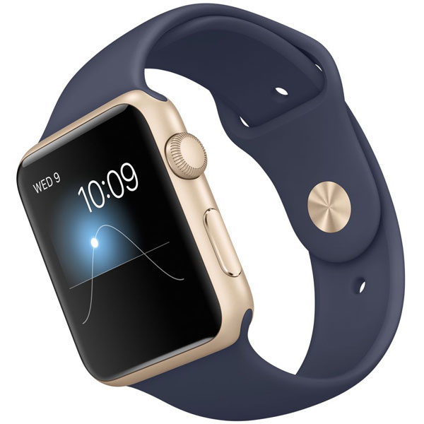 تصاویر ساعت اپل بدنه آلومینیوم طلایی بند اسپرت سرمه ای 42 میلیمتر، تصاویر Apple Watch Watch Gold Aluminum Case Midnight Blue Sport Band 42mm