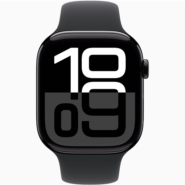 عکس ساعت اپل سری 10 Apple Watch Series 10 Jet Black Aluminum Case with Black Sport Band 46mm، عکس ساعت اپل سری 10 بدنه آلومینیومی جت بلک و بند اسپرت مشکی 46 میلیمتر