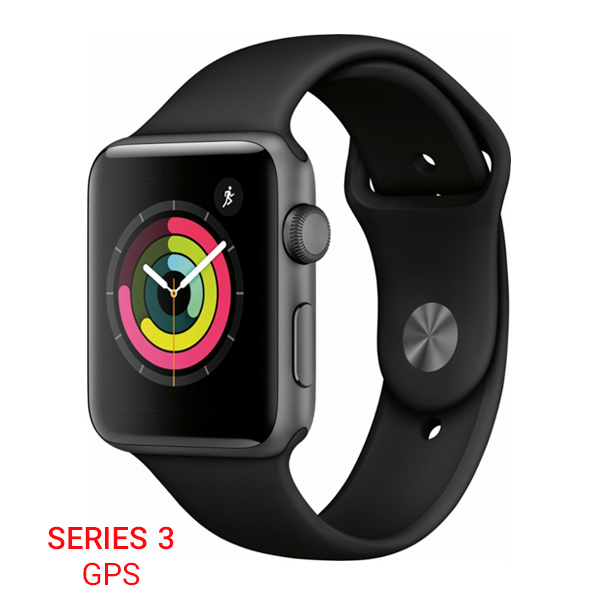 Apple Watch Series 3 GPS Space Gray Aluminum Case with Black Sport Band 42mm، ساعت اپل سری 3 جی پی اس بدنه آلومینیومی خاکستری با بند مشکی اسپرت 42 میلیمتر