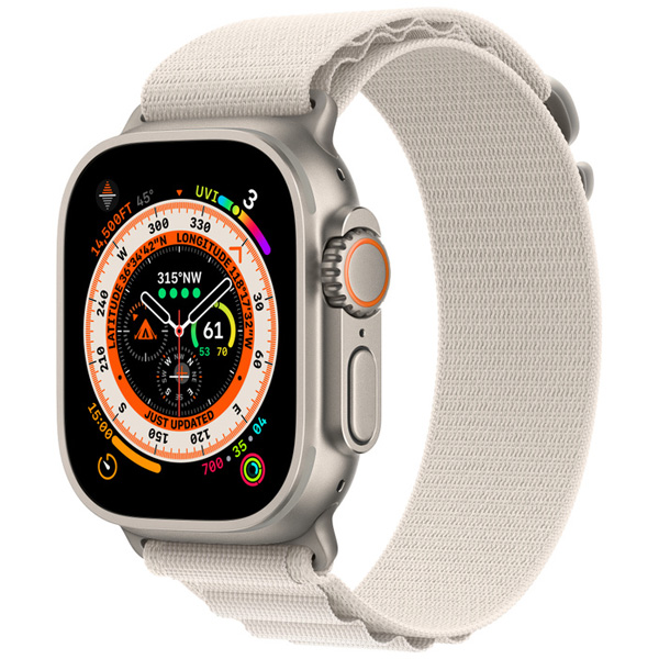 تصاویر ساعت اپل اولترا بدنه تیتانیوم و بند آلپاین استارلایت، تصاویر Apple Watch Ultra Titanium Case with Starlight Alpine Loop