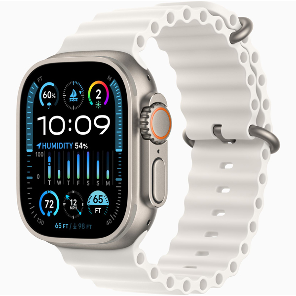 تصاویر ساعت اپل اولترا 2 بدنه تیتانیوم و بند اوشن سفید، تصاویر Apple Watch Ultra 2 Titanium Case with White Ocean Band