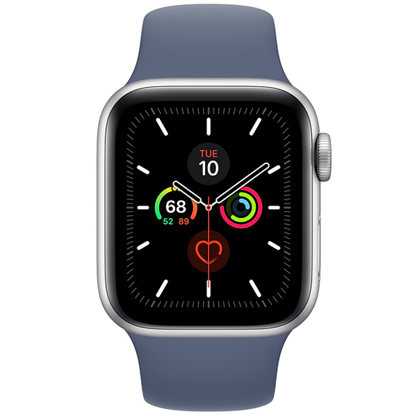 عکس ساعت اپل سری 5 جی پی اس Apple Watch Series 5 GPS Silver Aluminum Case with Alaskan Blue Sport Band 44 mm، عکس ساعت اپل سری 5 جی پی اس بدنه آلومینیوم نقره ای و بند اسپرت آبی 44 میلیمتر