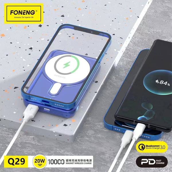 ویدیو Foneng Q29 10000mAh magnetic wireless charger power bank، ویدیو پاوربانک مغناطیسی و بیسیم 10000 میلی آمپر ساعت فوننگ مدل Q29