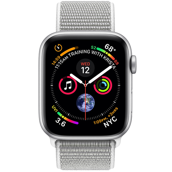 عکس ساعت اپل سری 4 جی پی اس بدنه آلومینیوم نقره ای و بند اسپرت صدفی 40 میلیمتر، عکس Apple Watch Series 4 GPS Silver Aluminum Case with Seashell Sport Loop 40mm