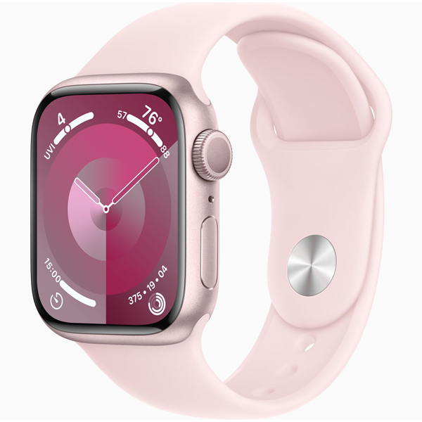 تصاویر ساعت اپل سری 9 بدنه آلومینیومی صورتی و بند اسپرت صورتی 45 میلیمتر، تصاویر Apple Watch Series 9 Pink Aluminum Case with Light Pink Sport Band 45mm